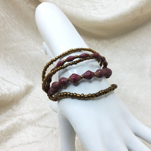 Vintage Teng Yue Multi Band Paper Beaded Bracelet - Picture 4 of 4